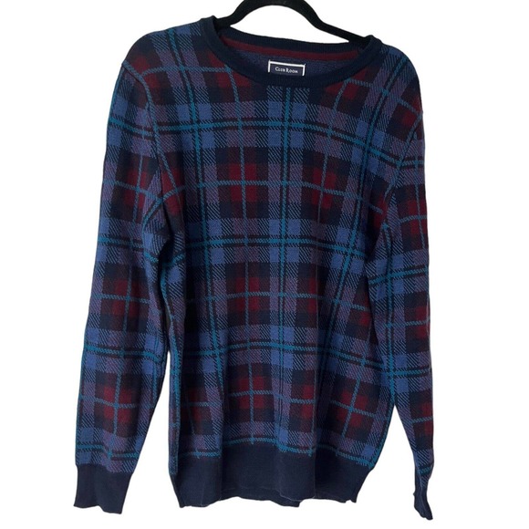 NWT Club Room Blue Plaid Merino Wool Blend Pullover Crewneck Mens Sweater Medium - Picture 3 of 7